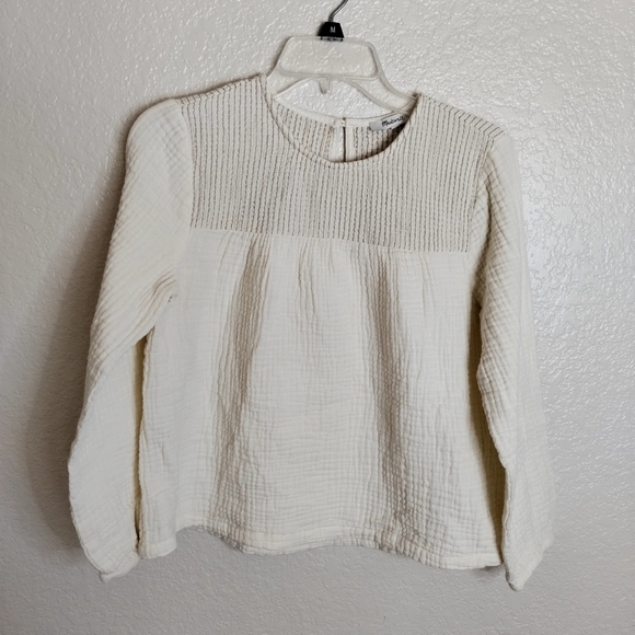 madewell Smocked Swing Top sz S cream - Picture 2 of 9